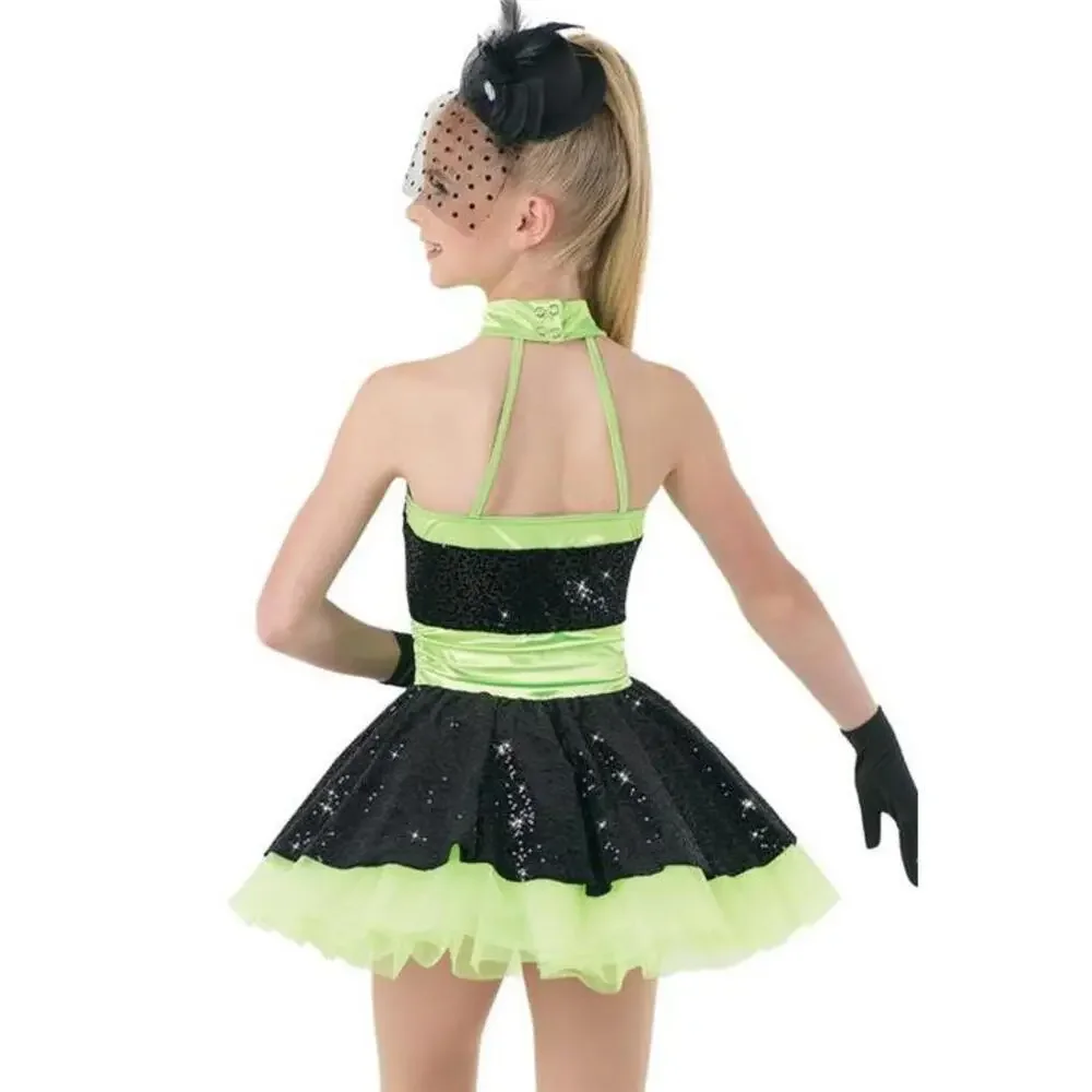 Pre-Owned Dance Costume Weissman 9658 Medium Child Lime Green Jazz